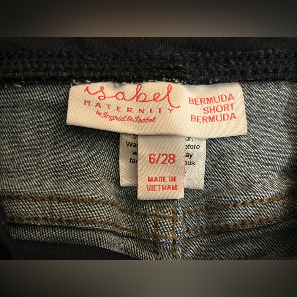 Isabel Maternity denim Bermuda shorts. Stretchy waistband, Crossover Panel. 6/28 - Picture 5 of 6